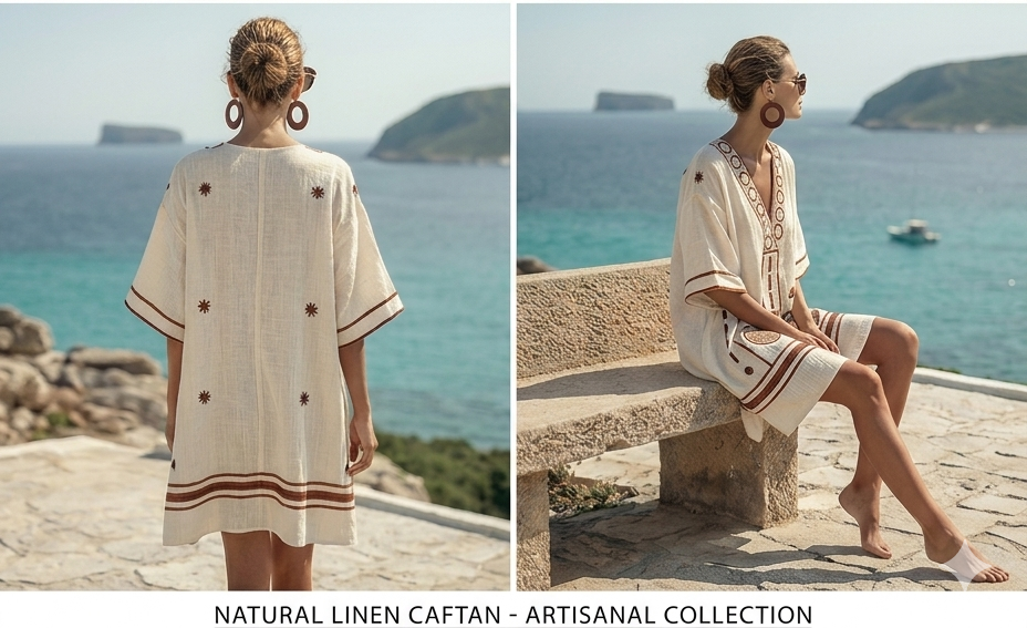 Vestido Túnica "Aura Mediterránea" – Lino Artesanal Bordado