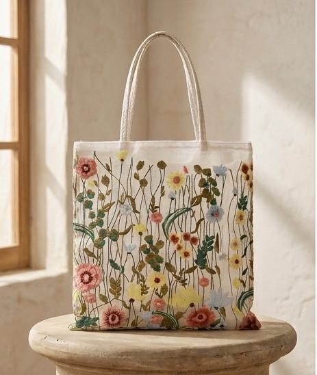 Tote Bag "Jardín de Verano" – Malla de Tul con Bordado Floral Artesanal